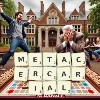 Creative illustration for a Scrabble game with the word METACERCARIAL spelled out in tiles on the board.