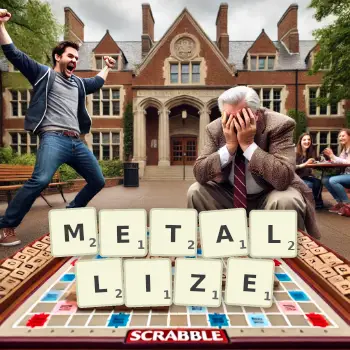 Creative illustration for a Scrabble game with the word METALLIZE spelled out in tiles on the board.
