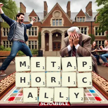 Creative illustration for a Scrabble game with the word METAPHORICALLY spelled out in tiles on the board.