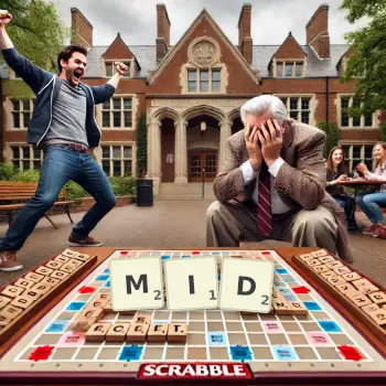 Creative illustration for a Scrabble game with the word MID spelled out in tiles on the board.