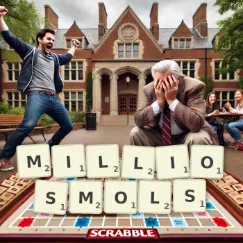 Creative illustration for a Scrabble game with the word MILLIOSMOLS spelled out in tiles on the board.