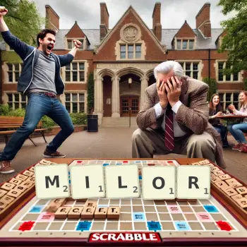Creative illustration for a Scrabble game with the word MILOR spelled out in tiles on the board.