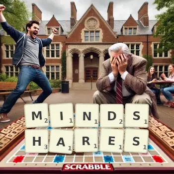 Creative illustration for a Scrabble game with the word MINDSHARES spelled out in tiles on the board.