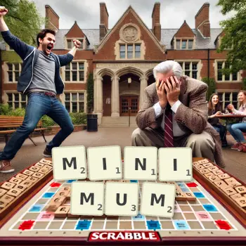Creative illustration for a Scrabble game with the word MINIMUM spelled out in tiles on the board.