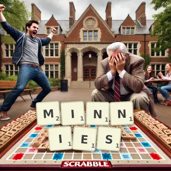 Creative illustration for a Scrabble game with the word MINNIES spelled out in tiles on the board.