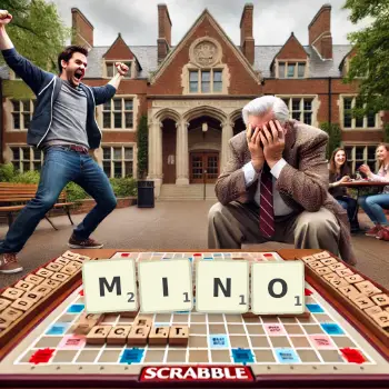 Creative illustration for a Scrabble game with the word MINO spelled out in tiles on the board.