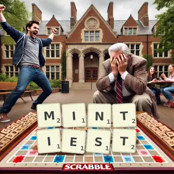 Creative illustration for a Scrabble game with the word MINTIEST spelled out in tiles on the board.
