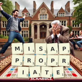 Creative illustration for a Scrabble game with the word MISAPPROPRIATE spelled out in tiles on the board.