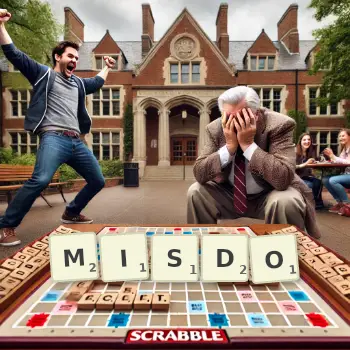 Creative illustration for a Scrabble game with the word MISDO spelled out in tiles on the board.