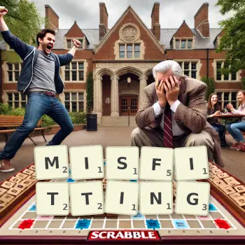 Creative illustration for a Scrabble game with the word MISFITTING spelled out in tiles on the board.