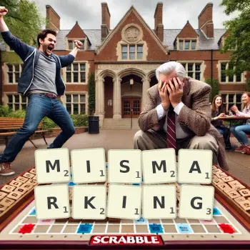 Creative illustration for a Scrabble game with the word MISMARKING spelled out in tiles on the board.