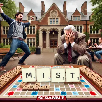Creative illustration for a Scrabble game with the word MIST spelled out in tiles on the board.