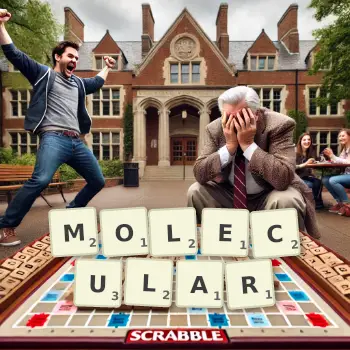 Creative illustration for a Scrabble game with the word MOLECULAR spelled out in tiles on the board.
