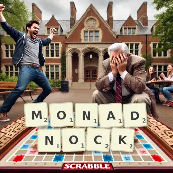 Creative illustration for a Scrabble game with the word MONADNOCK spelled out in tiles on the board.