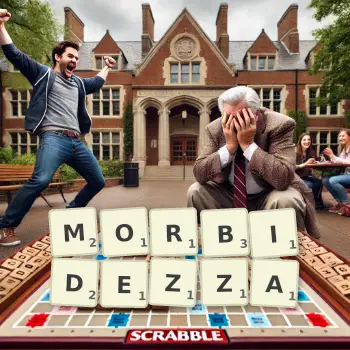 Creative illustration for a Scrabble game with the word MORBIDEZZA spelled out in tiles on the board.