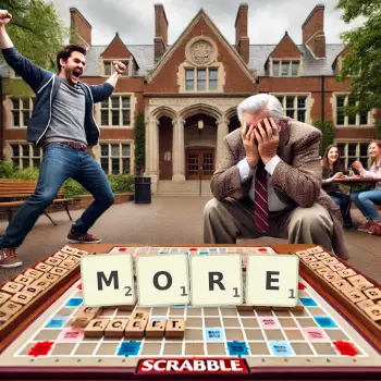 Creative illustration for a Scrabble game with the word MORE spelled out in tiles on the board.