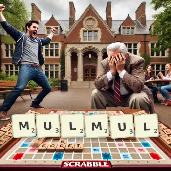 Creative illustration for a Scrabble game with the word MULMUL spelled out in tiles on the board.