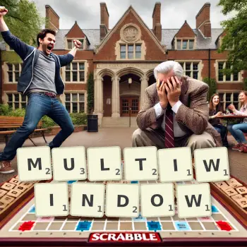 Creative illustration for a Scrabble game with the word MULTIWINDOW spelled out in tiles on the board.