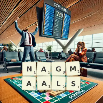 Creative illustration for a Scrabble game with the word NAGMAALS spelled out in tiles on the board.