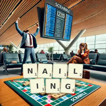 Creative illustration for a Scrabble game with the word NAILING spelled out in tiles on the board.