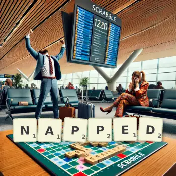 Creative illustration for a Scrabble game with the word NAPPED spelled out in tiles on the board.