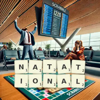 Creative illustration for a Scrabble game with the word NATATIONAL spelled out in tiles on the board.