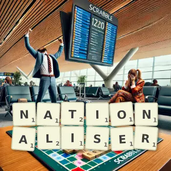 Creative illustration for a Scrabble game with the word NATIONALISER spelled out in tiles on the board.
