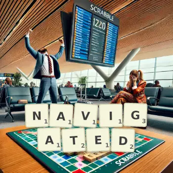 Creative illustration for a Scrabble game with the word NAVIGATED spelled out in tiles on the board.