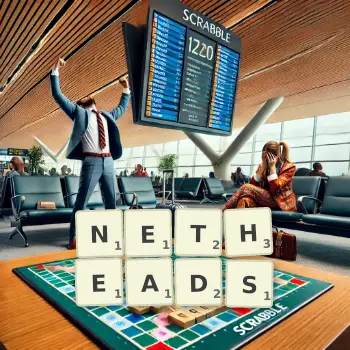 Creative illustration for a Scrabble game with the word NETHEADS spelled out in tiles on the board.