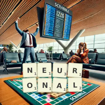Creative illustration for a Scrabble game with the word NEURONAL spelled out in tiles on the board.