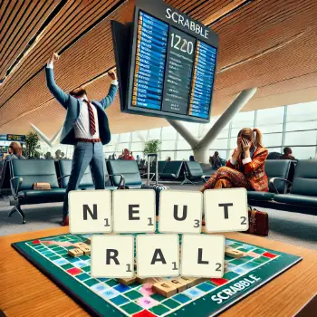 Creative illustration for a Scrabble game with the word NEUTRAL spelled out in tiles on the board.