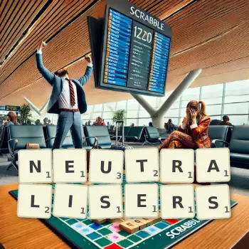 Creative illustration for a Scrabble game with the word NEUTRALISERS spelled out in tiles on the board.
