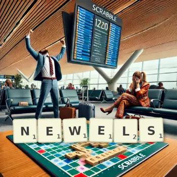 Creative illustration for a Scrabble game with the word NEWELS spelled out in tiles on the board.