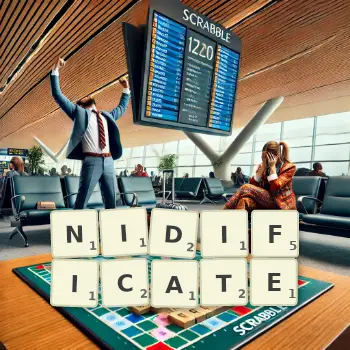 Creative illustration for a Scrabble game with the word NIDIFICATE spelled out in tiles on the board.