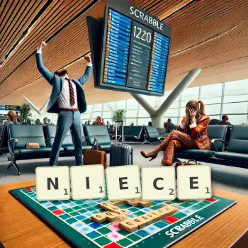 Creative illustration for a Scrabble game with the word NIECE spelled out in tiles on the board.