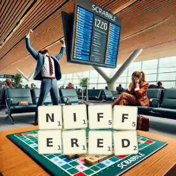 Creative illustration for a Scrabble game with the word NIFFERED spelled out in tiles on the board.