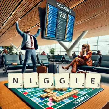 Creative illustration for a Scrabble game with the word NIGGLE spelled out in tiles on the board.