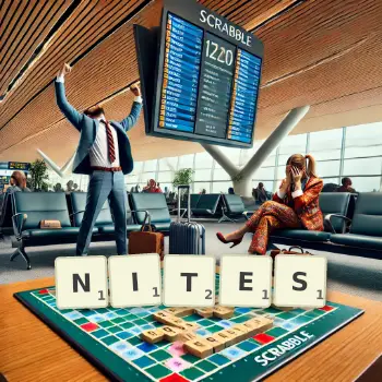 Creative illustration for a Scrabble game with the word NITES spelled out in tiles on the board.