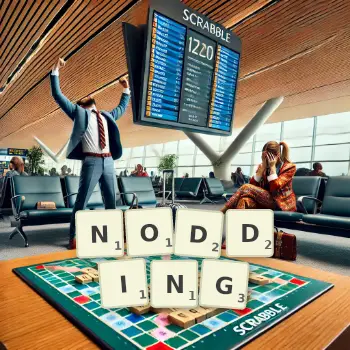 Creative illustration for a Scrabble game with the word NODDING spelled out in tiles on the board.