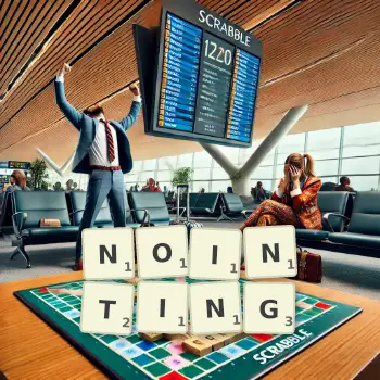 Creative illustration for a Scrabble game with the word NOINTING spelled out in tiles on the board.