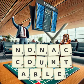 Creative illustration for a Scrabble game with the word NONACCOUNTABLE spelled out in tiles on the board.