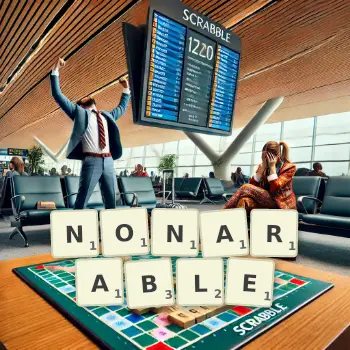 Creative illustration for a Scrabble game with the word NONARABLE spelled out in tiles on the board.