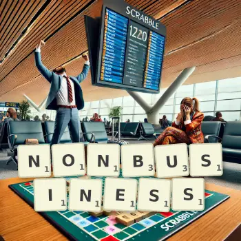 Creative illustration for a Scrabble game with the word NONBUSINESS spelled out in tiles on the board.