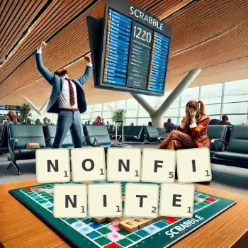 Creative illustration for a Scrabble game with the word NONFINITE spelled out in tiles on the board.
