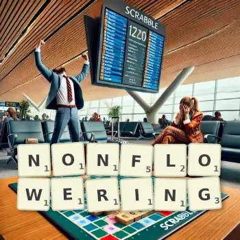 Creative illustration for a Scrabble game with the word NONFLOWERING spelled out in tiles on the board.