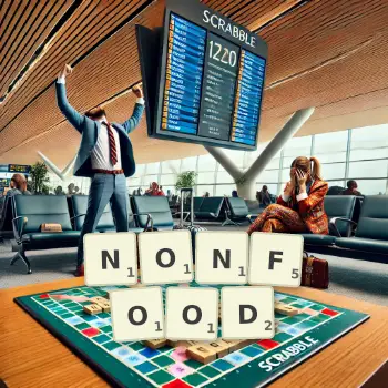 Creative illustration for a Scrabble game with the word NONFOOD spelled out in tiles on the board.