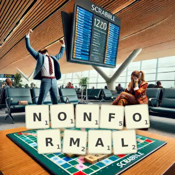 Creative illustration for a Scrabble game with the word NONFORMAL spelled out in tiles on the board.