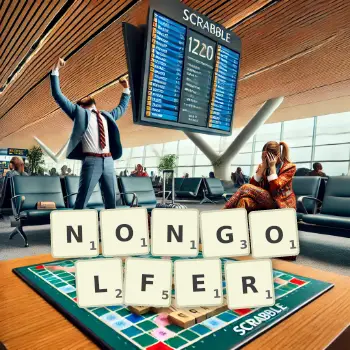 Creative illustration for a Scrabble game with the word NONGOLFER spelled out in tiles on the board.