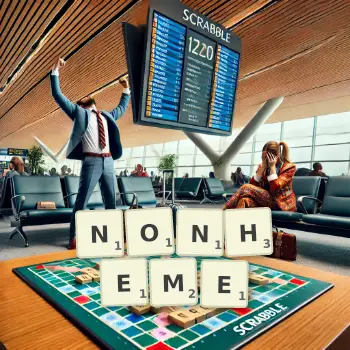 Creative illustration for a Scrabble game with the word NONHEME spelled out in tiles on the board.