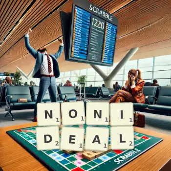 Creative illustration for a Scrabble game with the word NONIDEAL spelled out in tiles on the board.